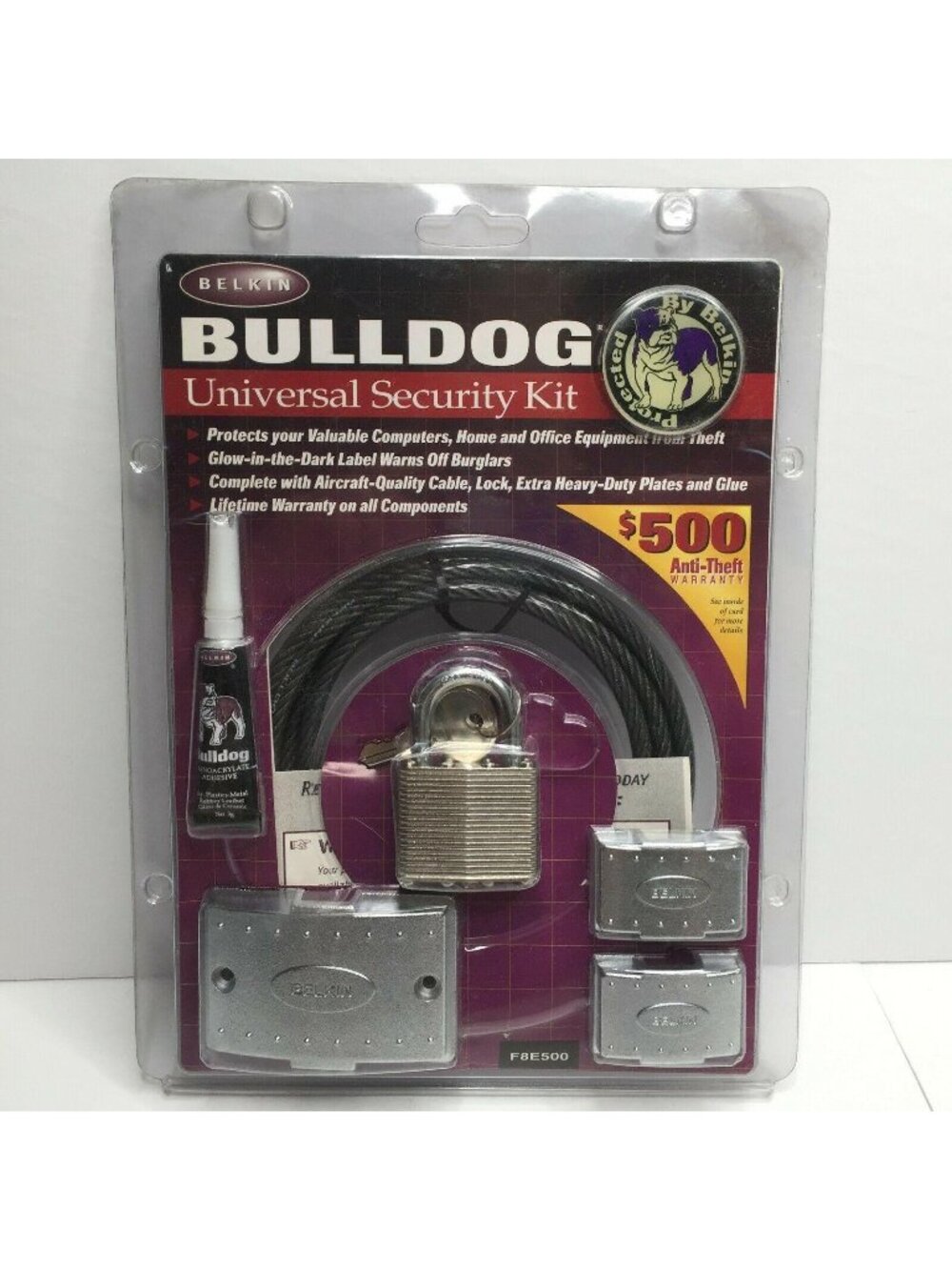 Belkin Bulldog Universal Security Kit Glow In The Dark Heavy Duty Lock Computer